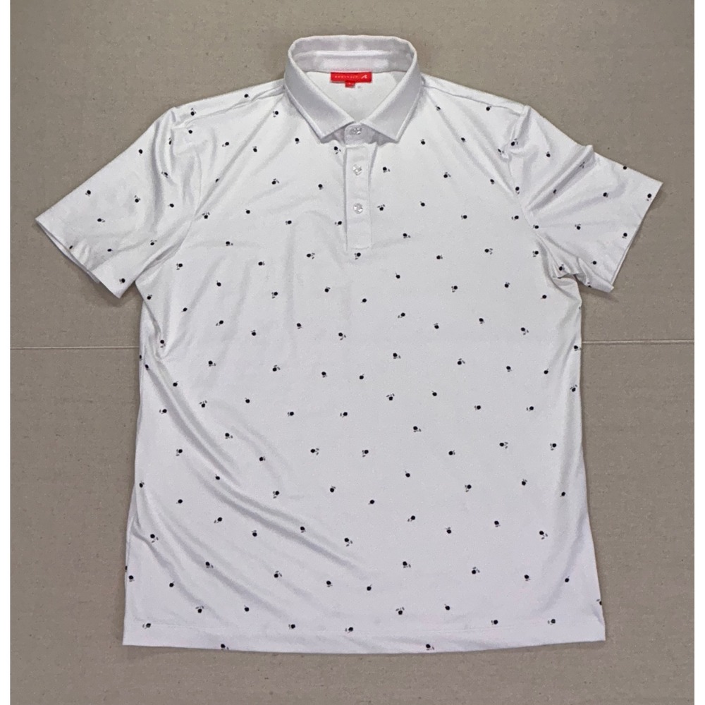 Redvanly Mens Large Performance Golf Polo Shirt White Black Micro Print